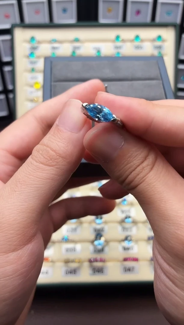 银S925镶嵌戒指海蓝宝石00001