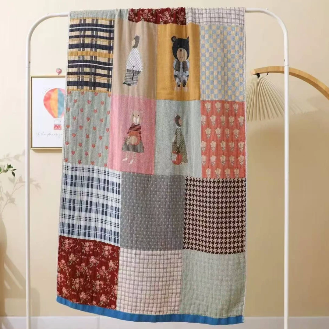 【静静-贴布小熊】80*160cm 全棉加厚纱布卡通时尚大浴巾