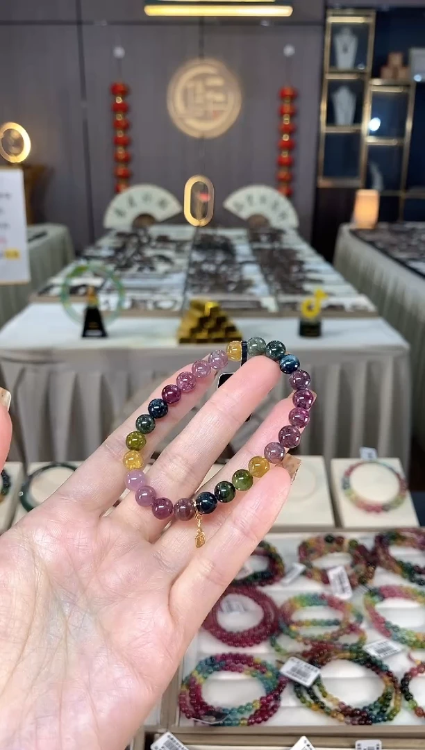 未镶嵌老矿碧玺色标彩虹单圈手串7mm+碧玺dan多样性发货一条