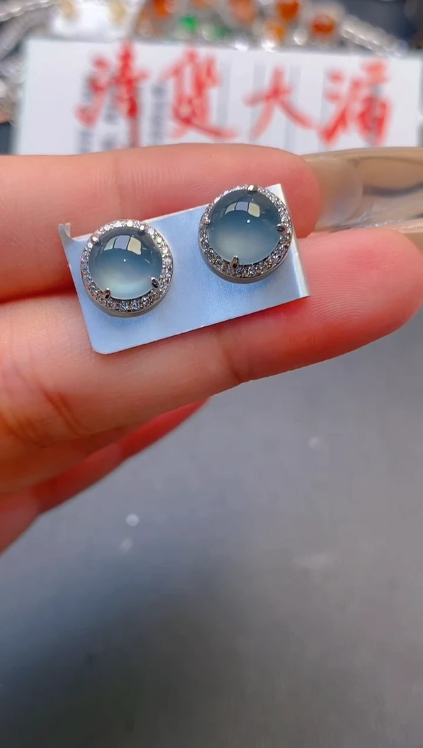【闪购商品】翡翠耳饰银S925镶嵌天然A货翡翠1