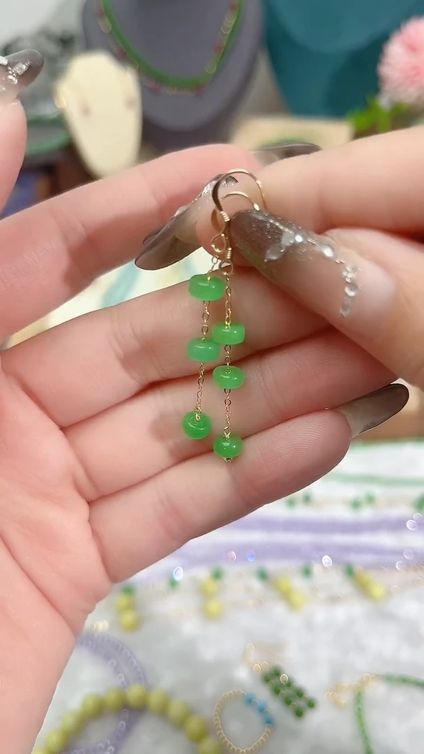 【闪购商品】翡翠耳饰14K金镶嵌三颗49
