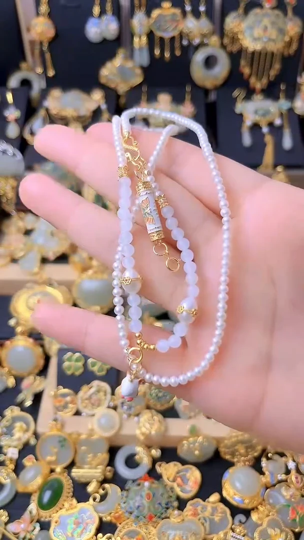 银S925镀金镶嵌珠串淡水珍珠DIY 珠串