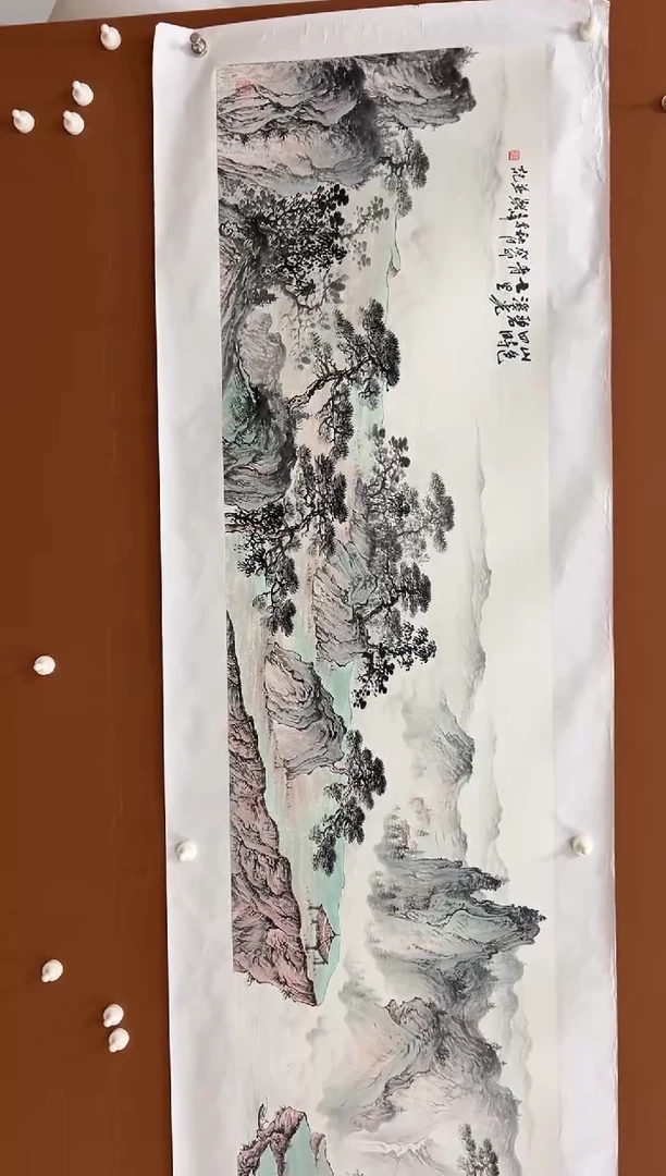 国画李文峰六尺对开仿古青绿