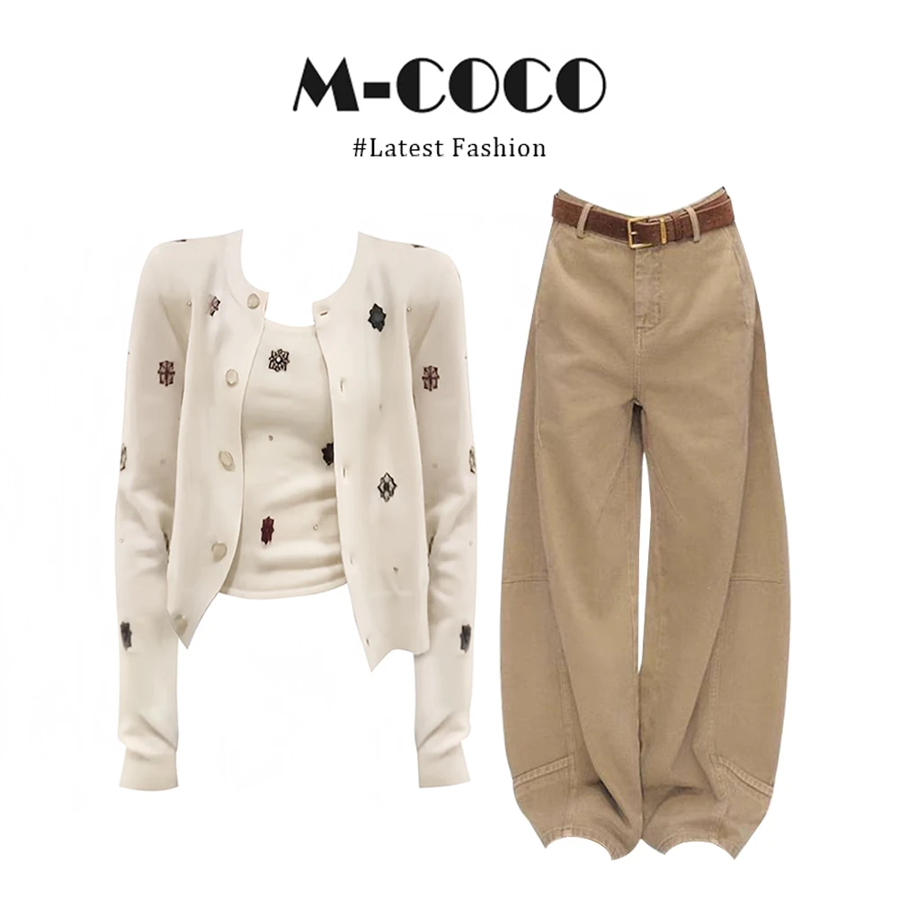 MARIE.COCO法式慵懒风毛衣开衫修身内搭背心高腰休闲长裤早秋套装