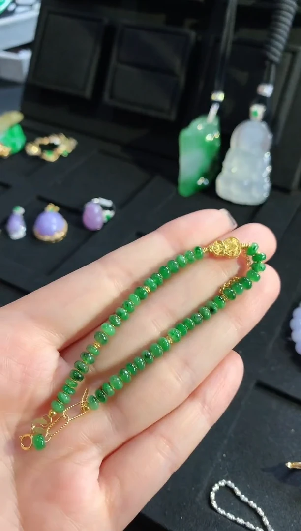 【闪购商品】翡翠手链18K金镶嵌手饰