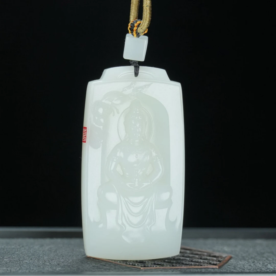 【人之初臻品】精品天然新疆羊脂白玉精美立体雕刻玉瓶观音男士牌子
