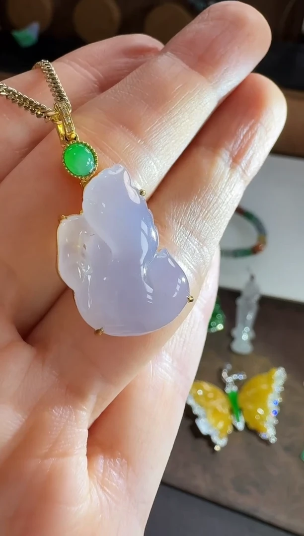 吊坠(不含链)18K金镶嵌翡翠吊坠