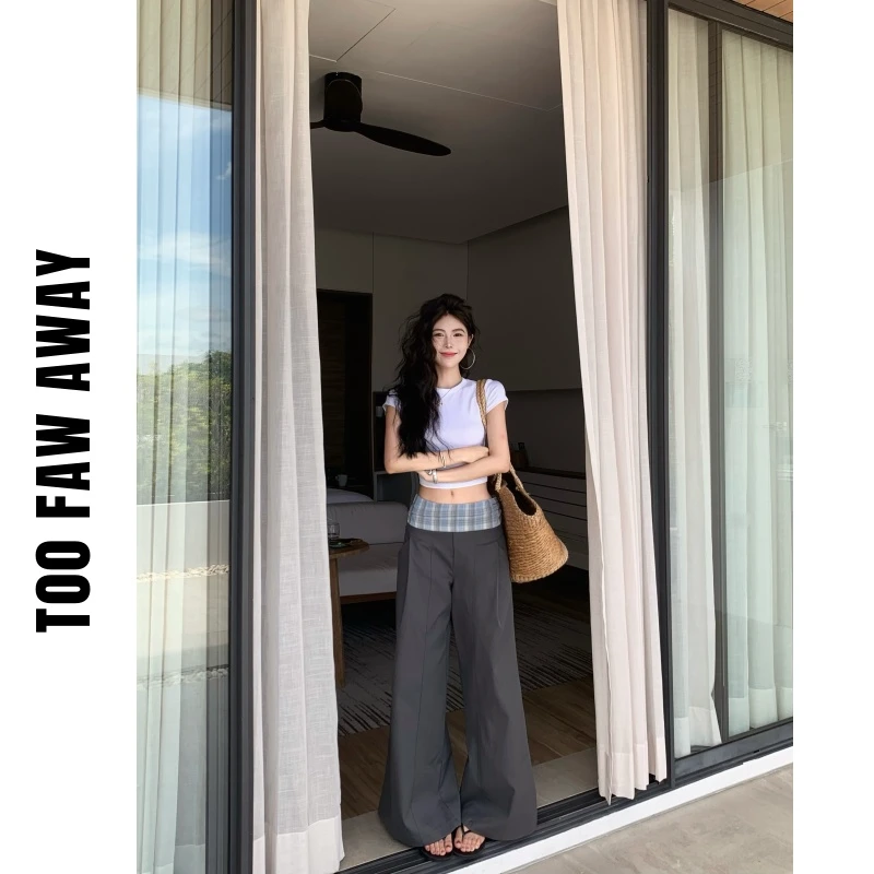 拼接格子休闲阔腿裤工装休闲裤