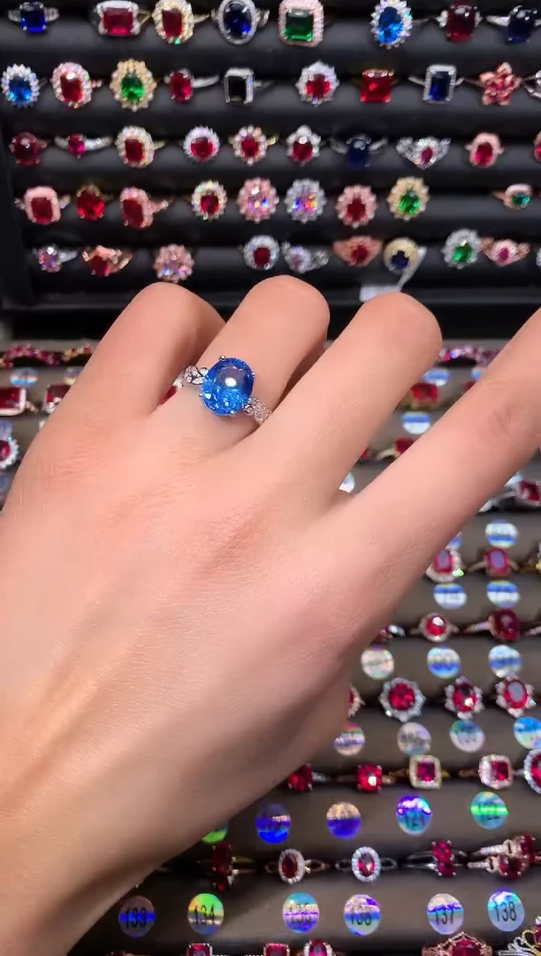 【闪购商品】蓝宝石戒指银S925镶嵌911矢车菊