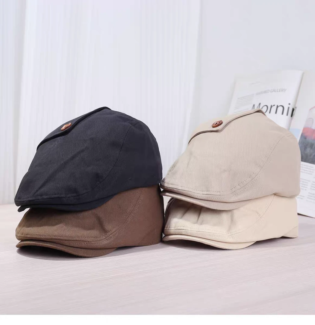 Q0408新款2025年复古纯色纽扣前进帽女春秋季出游港风街拍潮