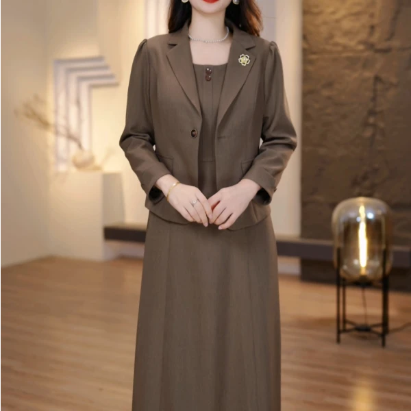 2025秋季新款真两件连衣裙套装大码女装显瘦遮肉妈妈装FY-9151