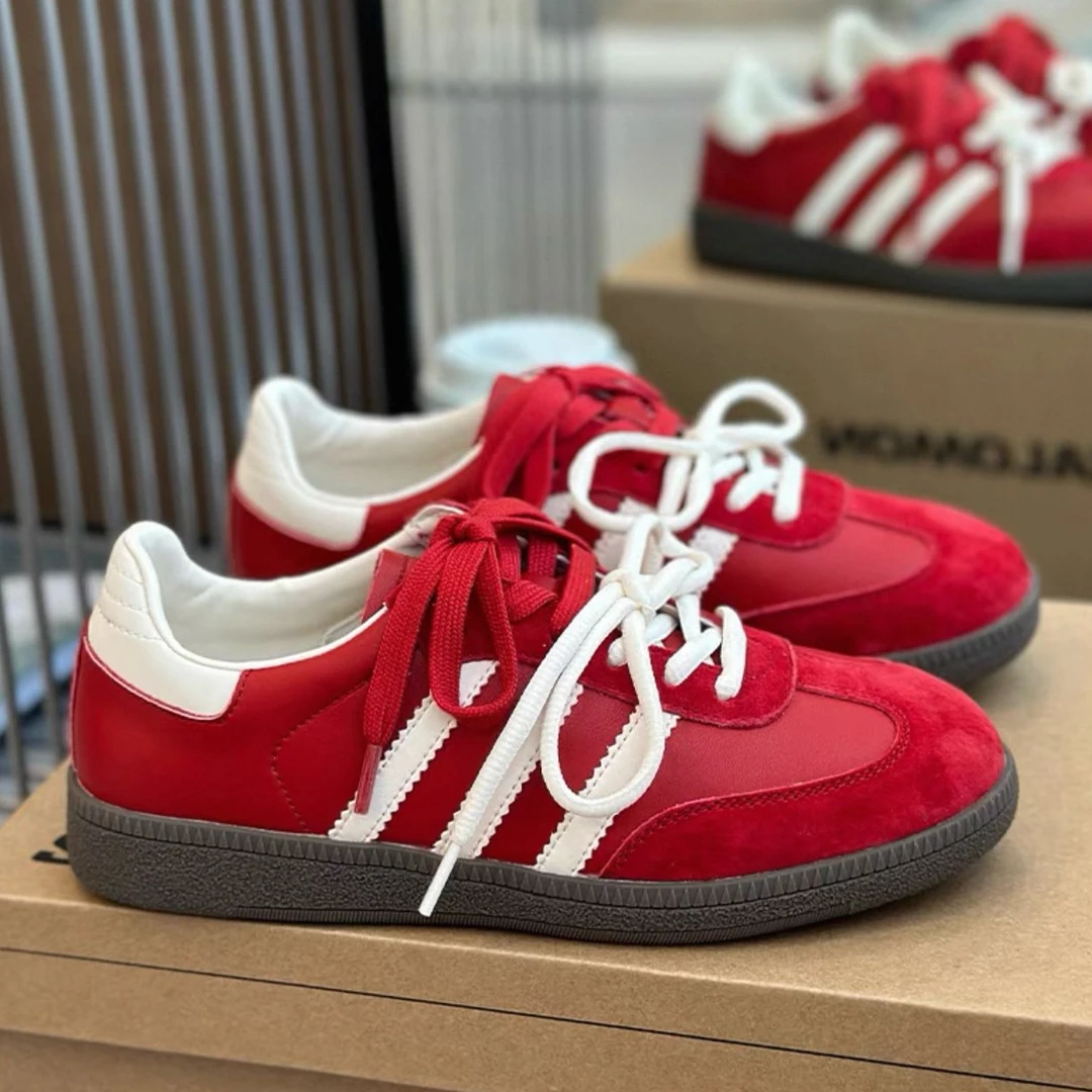 【步懒懒】红色德训鞋2025新款百搭单鞋复古板鞋休闲运动鞋女阿甘鞋