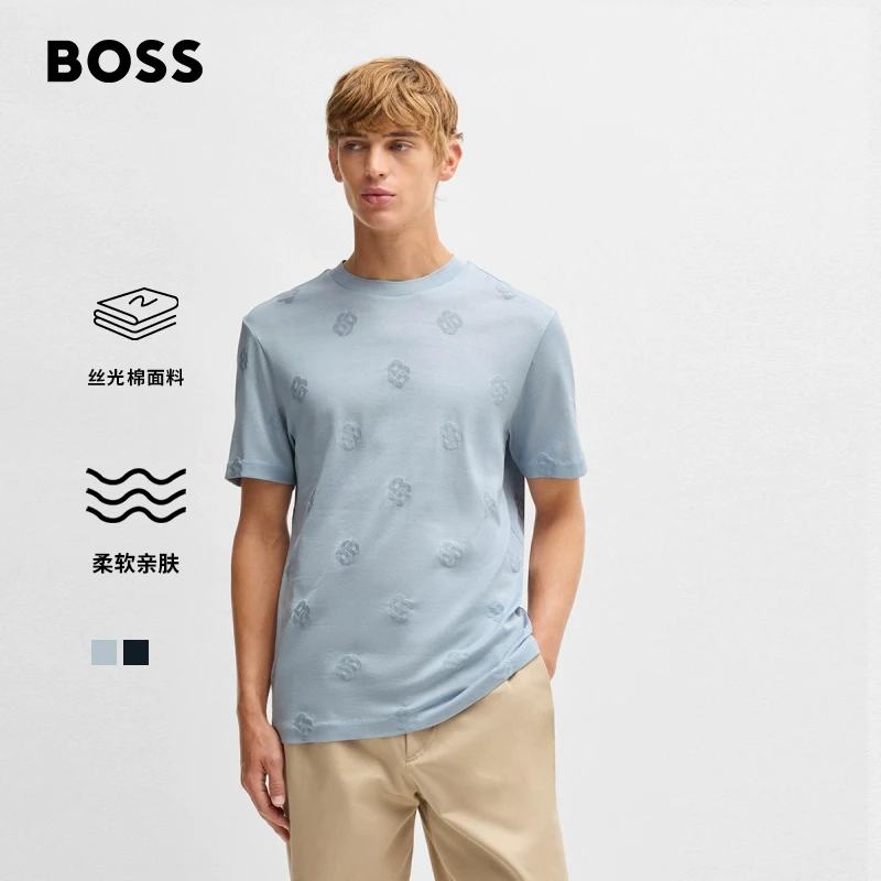 【丝光棉】BOSS博斯男士25春季新款双B交织字母丝光棉质T恤50532753