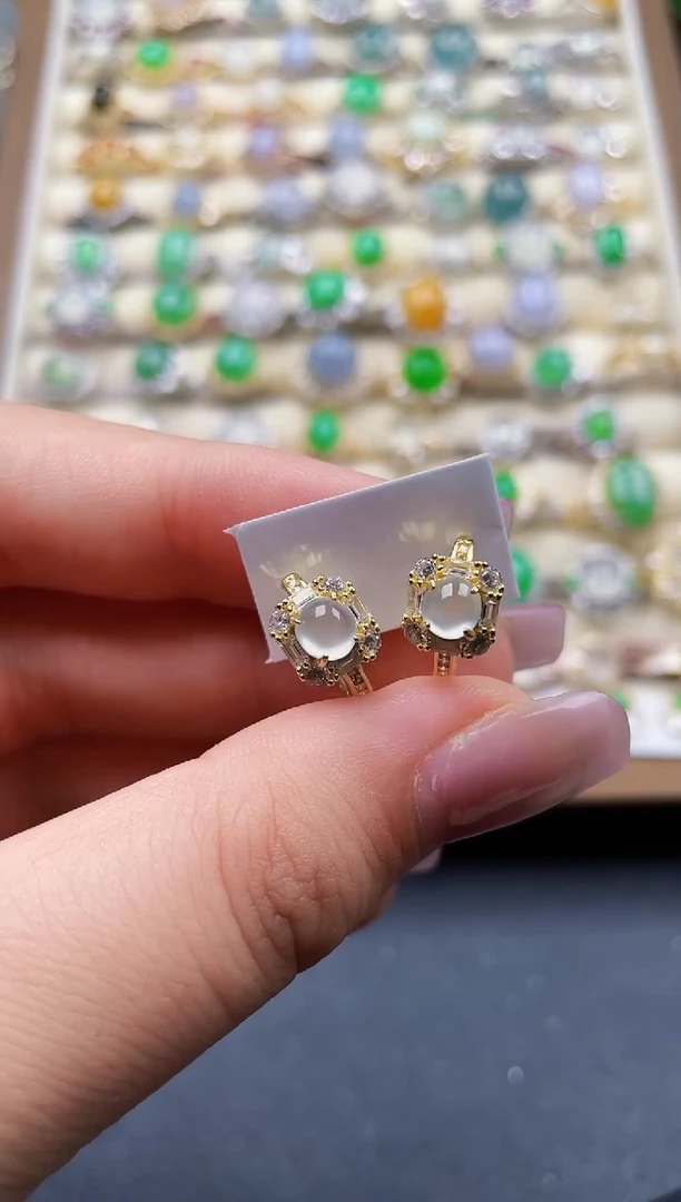 银S925镶嵌翡翠耳饰105