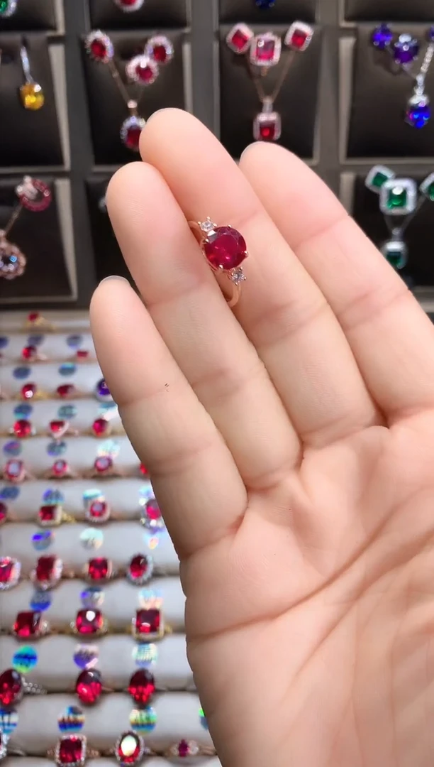 【闪购商品】红宝石戒指银S925镶嵌玫瑰金