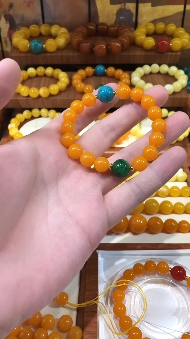 糖*老蜜10MM配蓝绿顶珠