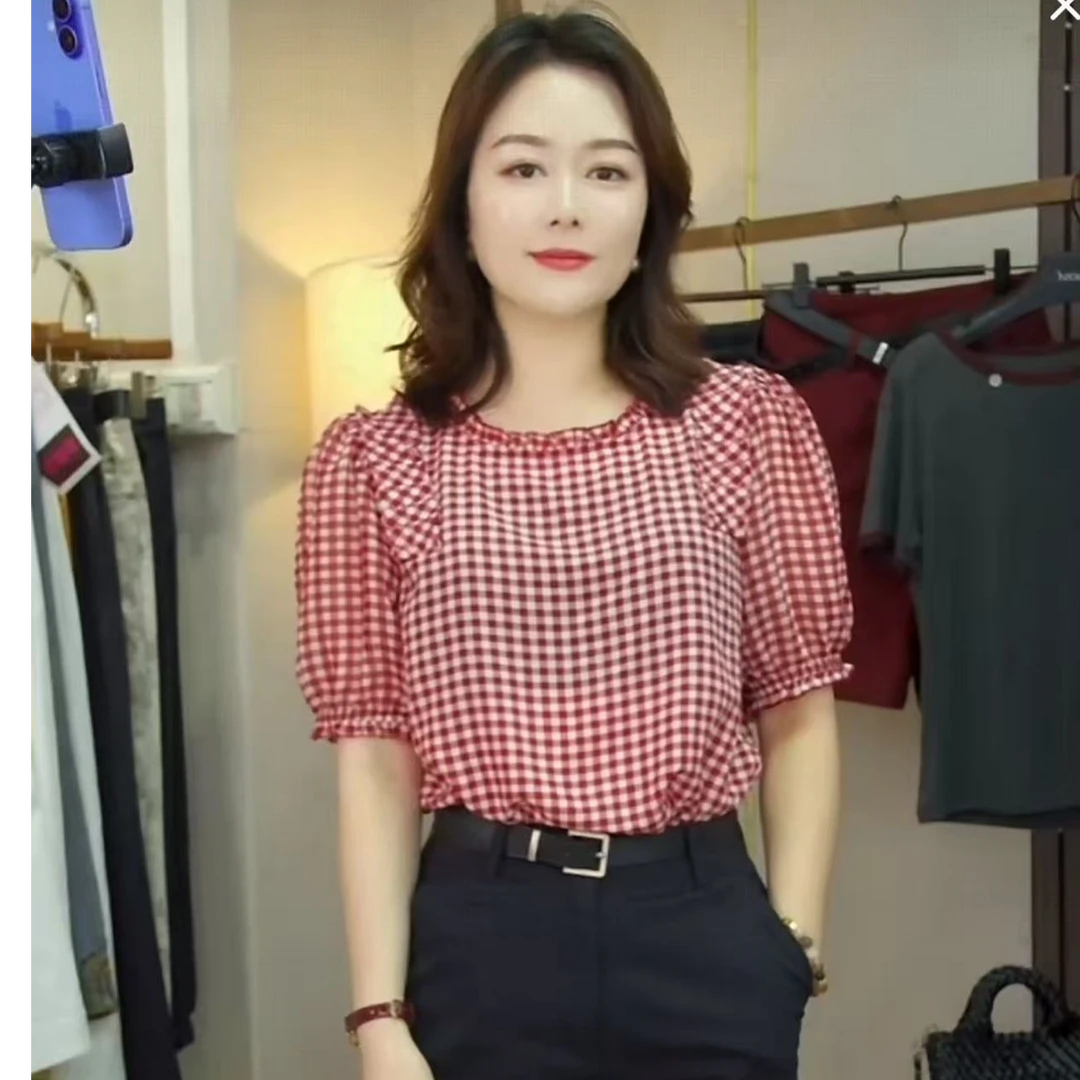【安迪严选】9939夏季甜美洋气显瘦时尚百搭设计感小众格子上衣