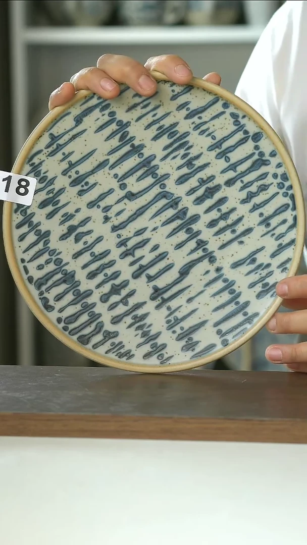 纷****3518青花手作雨滴21cm早餐盘@4-2@