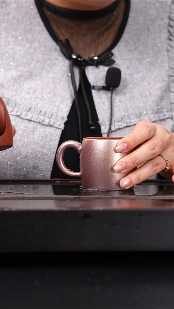 茶壶紫砂红皮龙带把杯贝壳烧160cc