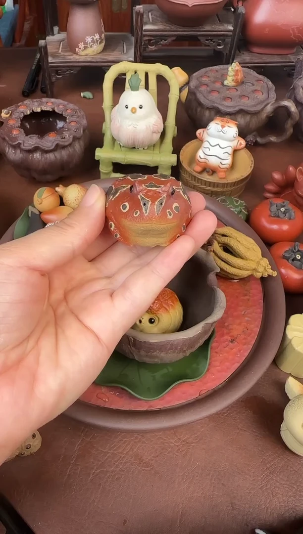 紫砂茶宠角蛙红的