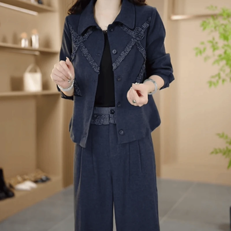 A881【上衣+休闲裤】2025早秋新款时尚气质高端轻奢减龄休闲套装