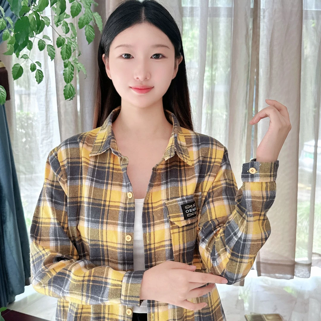 「春上新」早春“欧若风”新款气质宽松格子衬衫休闲百搭洋气