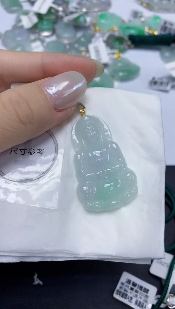颈饰18K金镶嵌翡翠天然缅甸翡翠A货百元以上9元证书费自理
