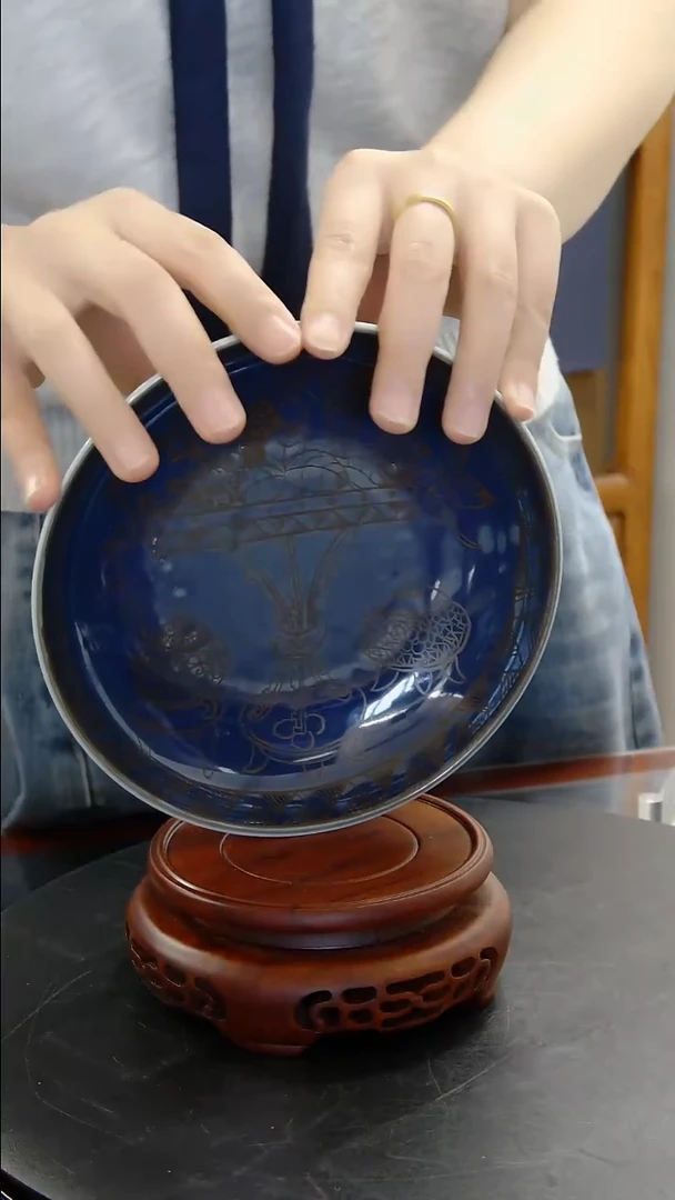 盘霁蓝釉博古纹盘#1079#