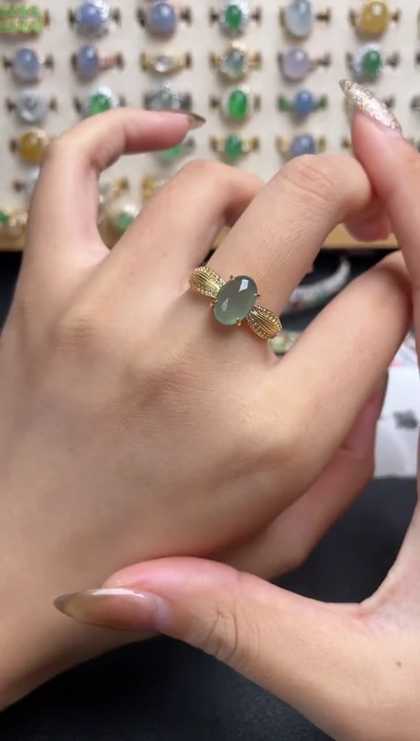 翡翠戒指银S925镶嵌一物一证一礼盒