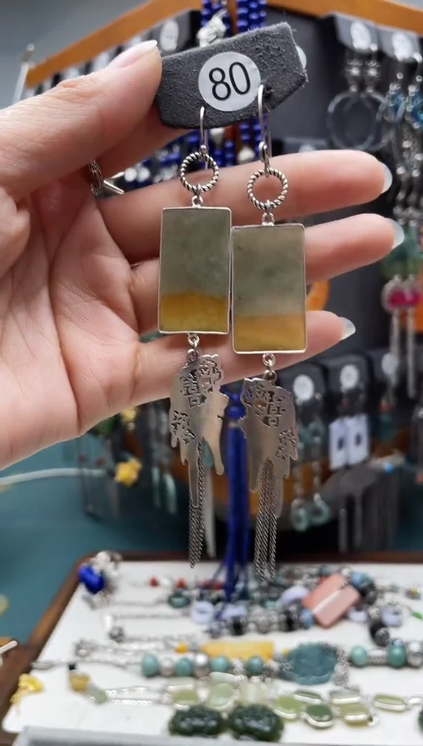 翡翠银S925镶嵌耳饰饰品