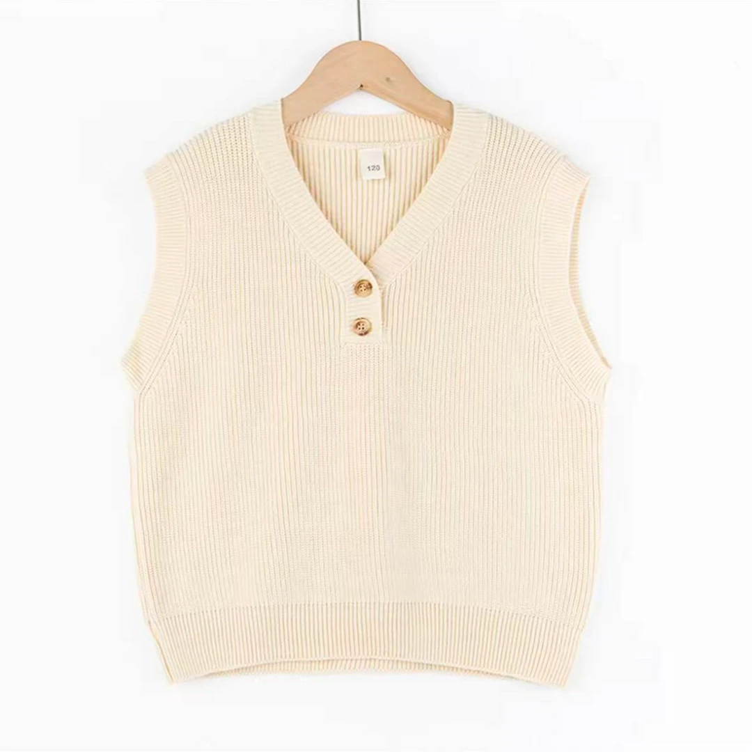 女童秋冬学院风套头马甲新款纯色上衣休闲时尚无袖针织衫百搭马夹