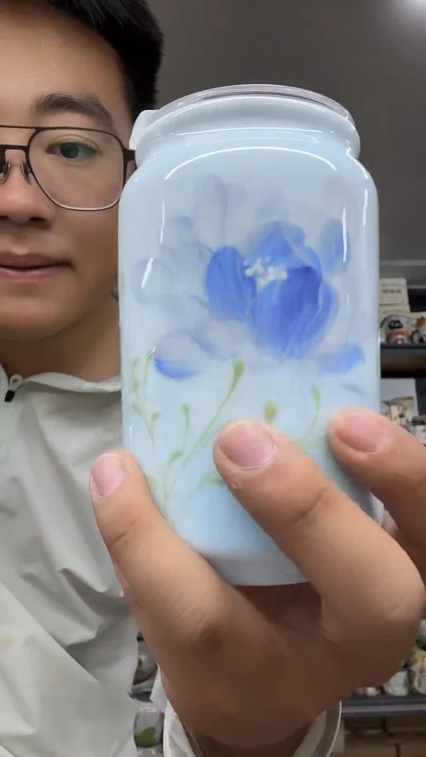 陶瓷陶瓷易拉罐蓝色蓝花