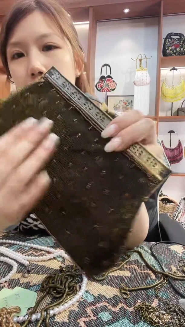 织物冬***3（微瑕福利不退换）手工珠珠包包腋下斜跨包手拿包