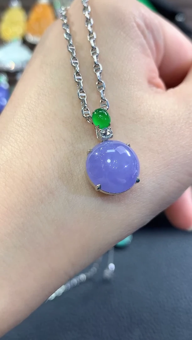 吊坠(不含链)18K金镶嵌翡翠d3紫货有色差