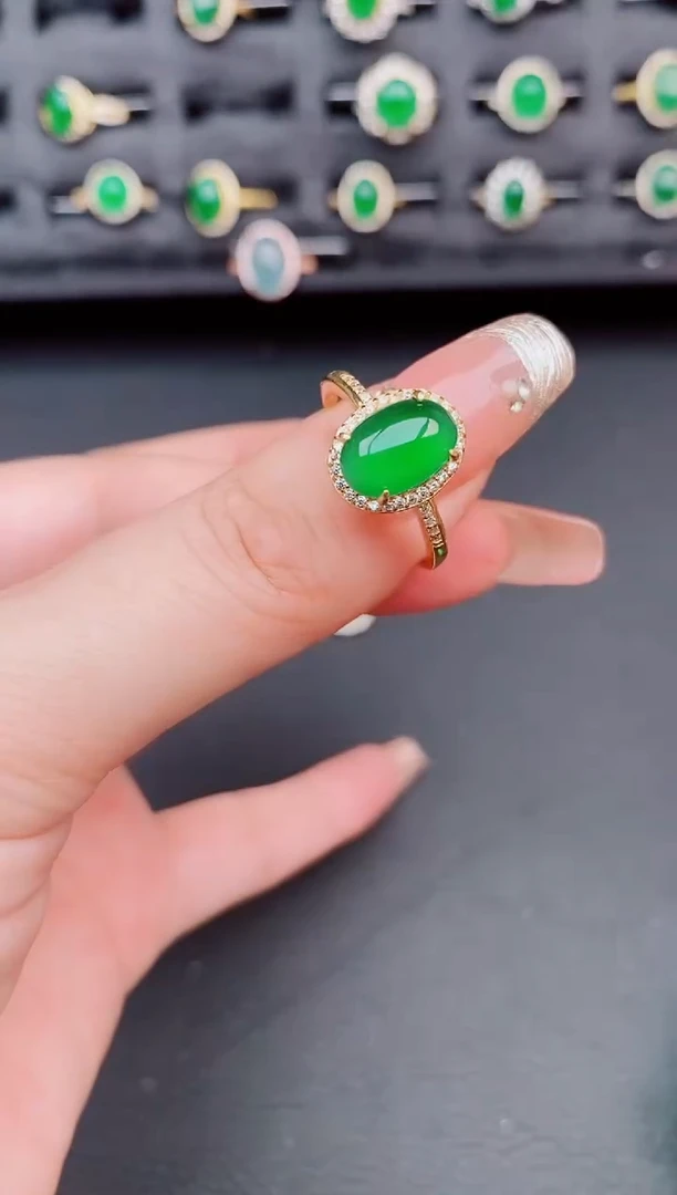 翡翠戒指银S925镶嵌天然a货翡翠108