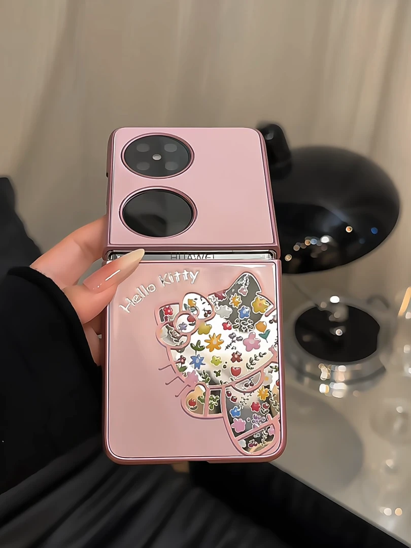 （华为pocket系列）适用华为pocket2手机壳p50金属镜面折叠屏碎花kt