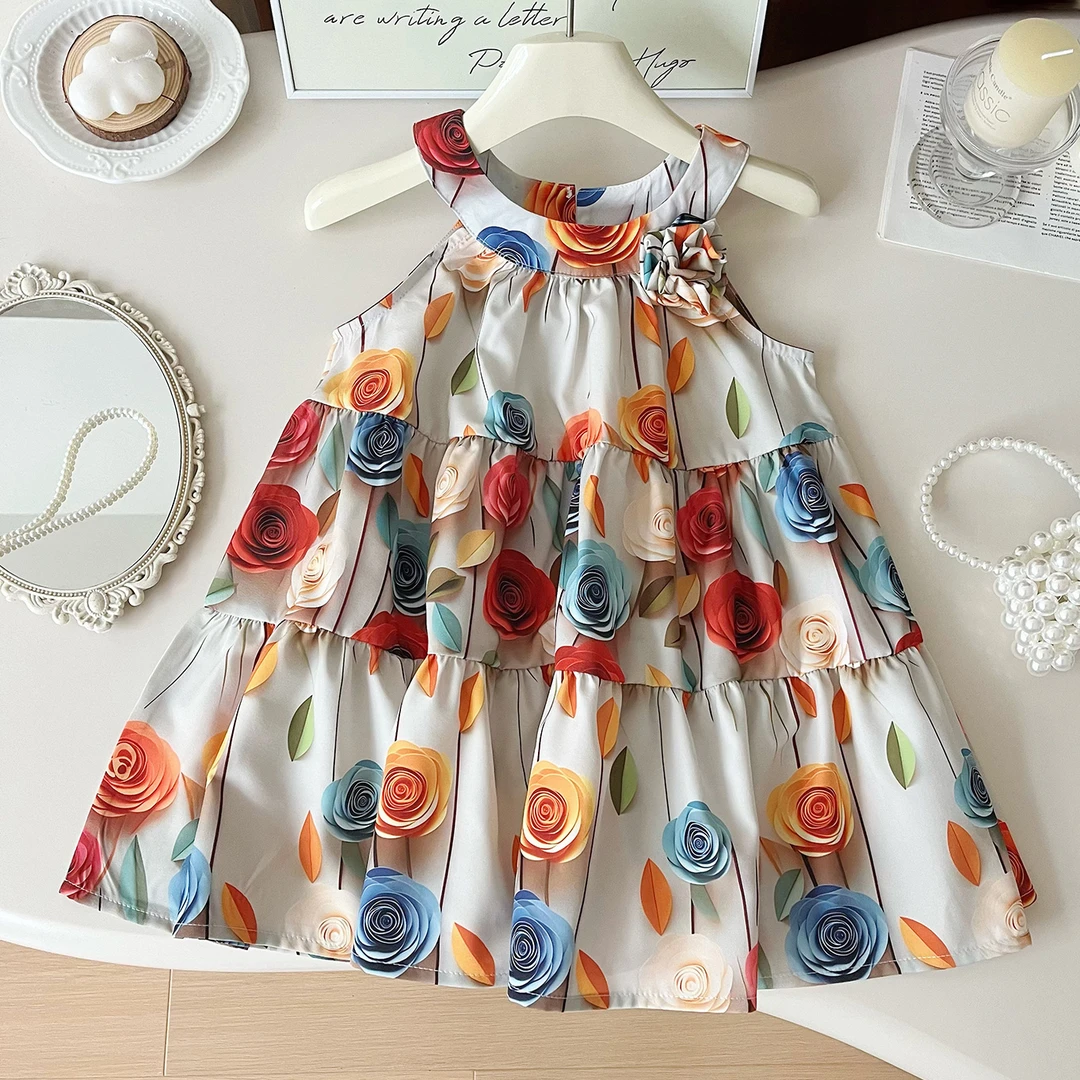 【玫瑰故事】女童夏季凉感背心连衣裙女宝吊带裙子碎花裙S24360