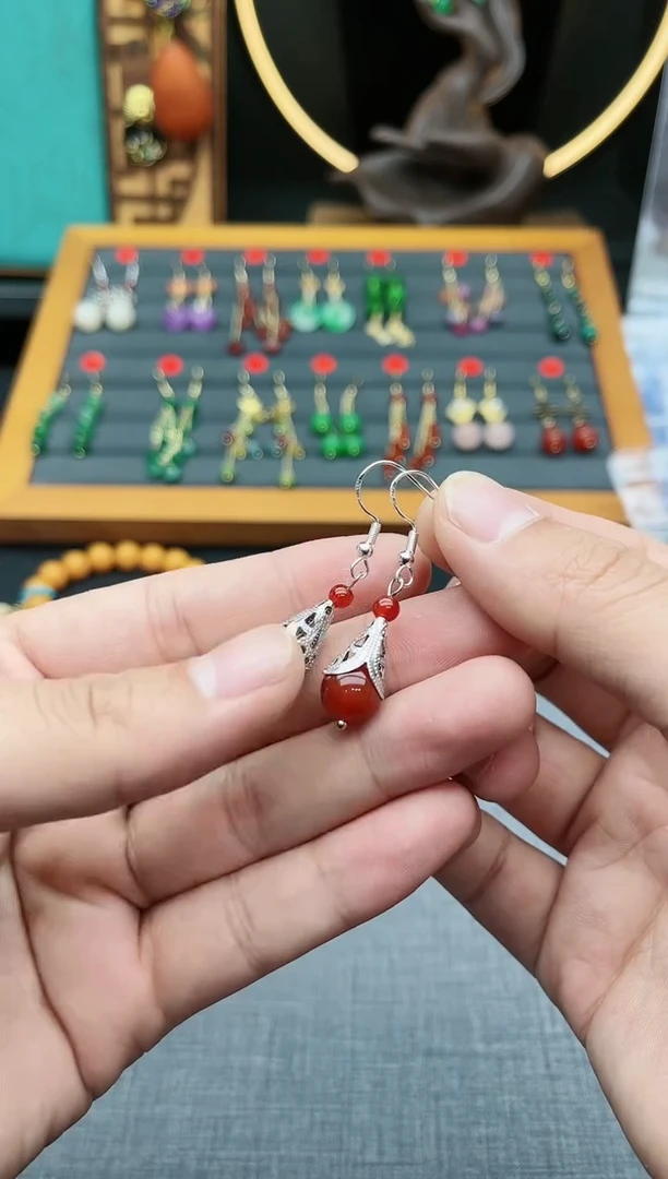 【闪购商品】南红玛瑙耳饰银S925镶嵌521000