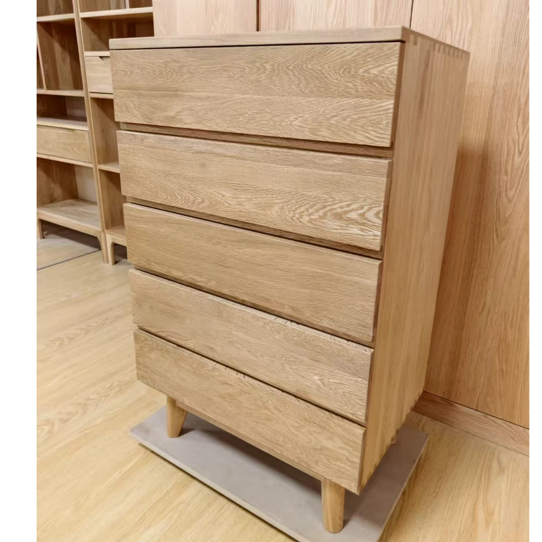简约北欧风实木原木白橡木燕尾五斗柜抽屉柜家用储物柜白橡木斗柜