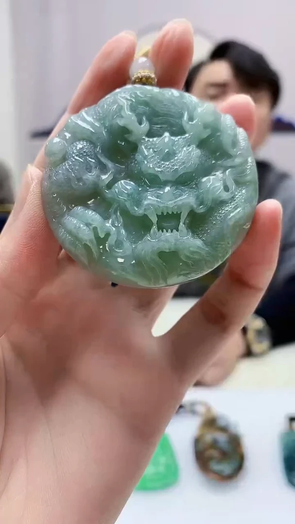 定制翡翠未镶嵌5060zm-毛货挂件65龙牌