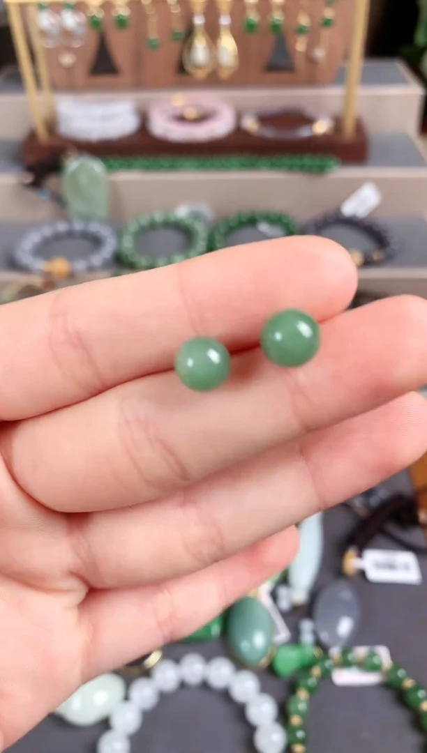 银S925镶嵌和田玉耳饰1