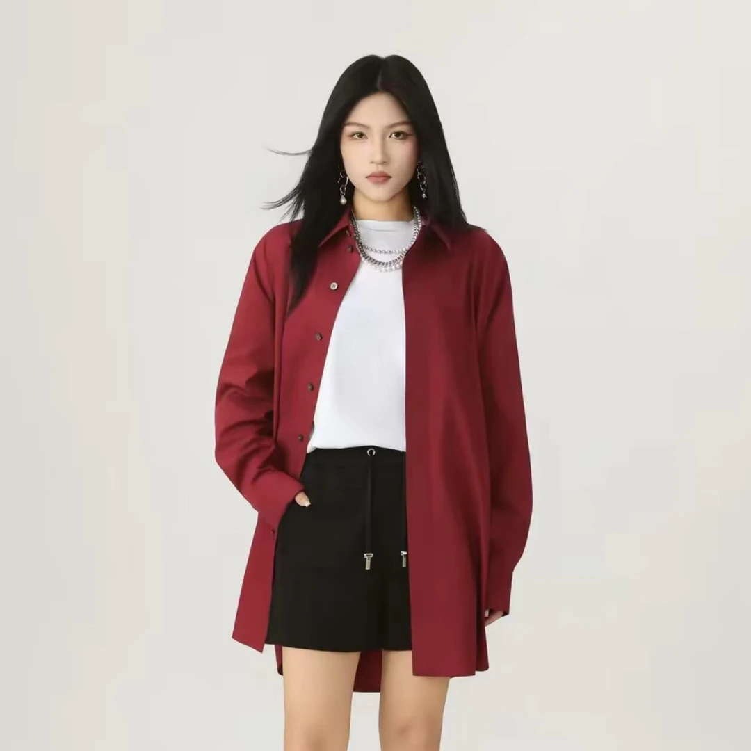 AMASS/阿玛施新款百搭时尚设计感宽松长袖中长款白衬衫女 5301110