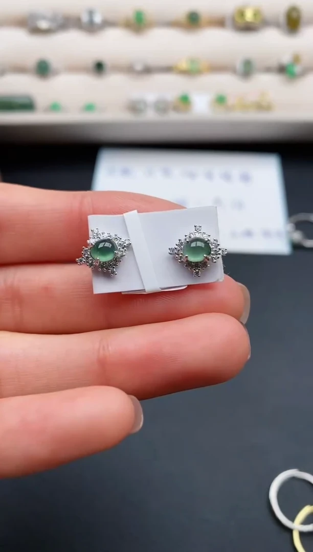 银S925镶嵌戒指翡翠缅甸天然A货翡翠22  2-3