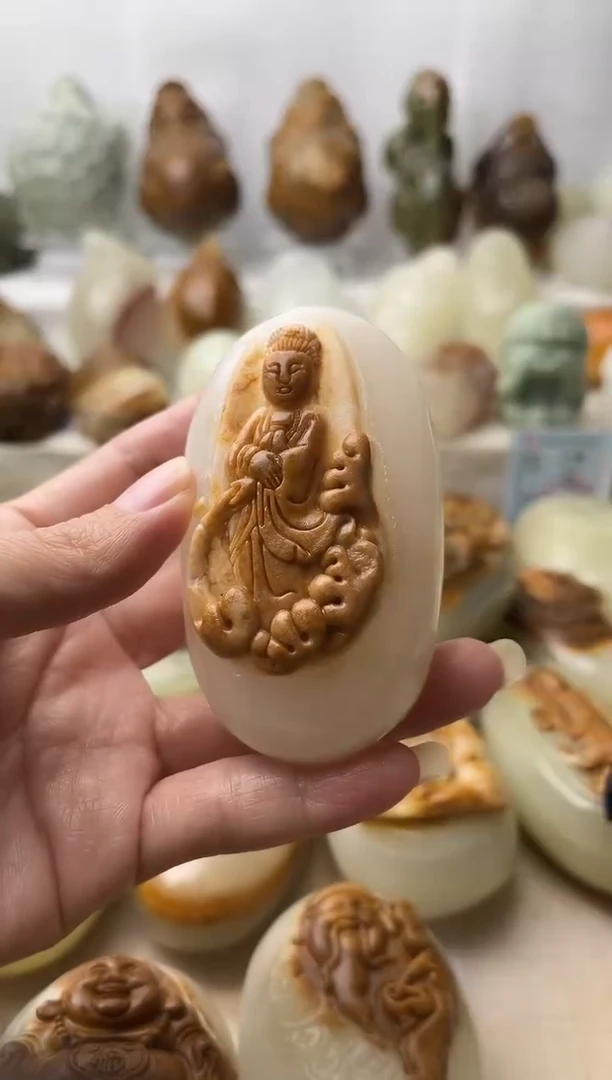 石材古青石棉纹正常不退换观音微瑕