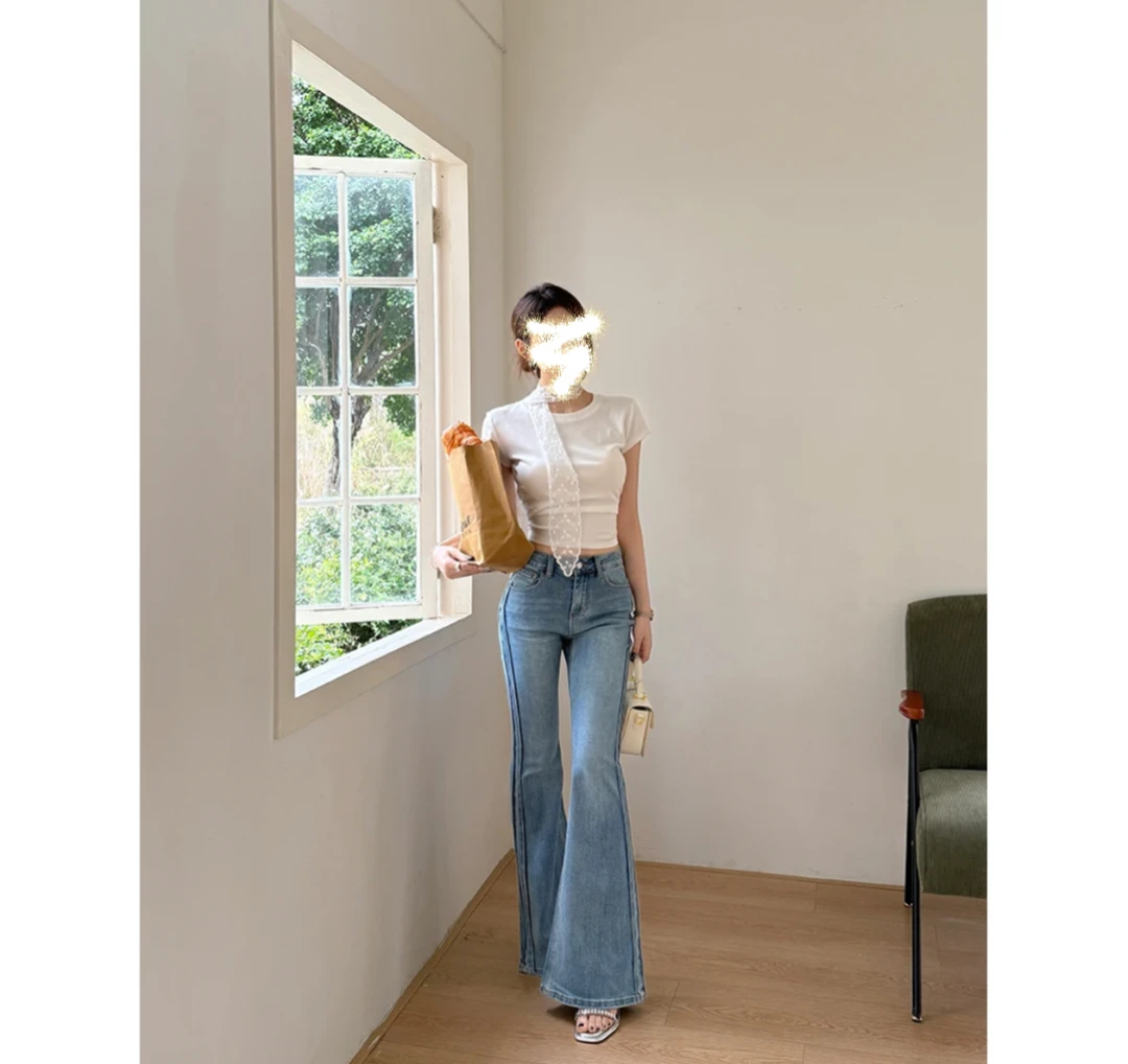 微喇牛仔裤女25年新款修身显瘦低弹喇叭牛仔长裤99506