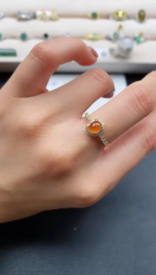 银S925镶嵌戒指翡翠缅甸天然A货翡翠444  1-6