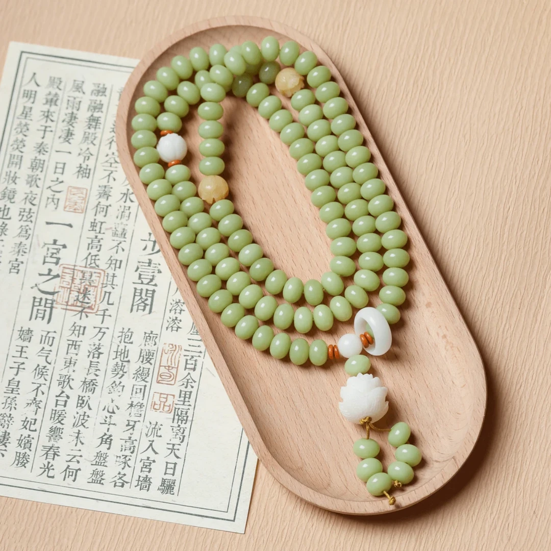 青提色算盘珠菩提根手串108颗文玩念珠女盘玩菩提子佛珠手持脖挂