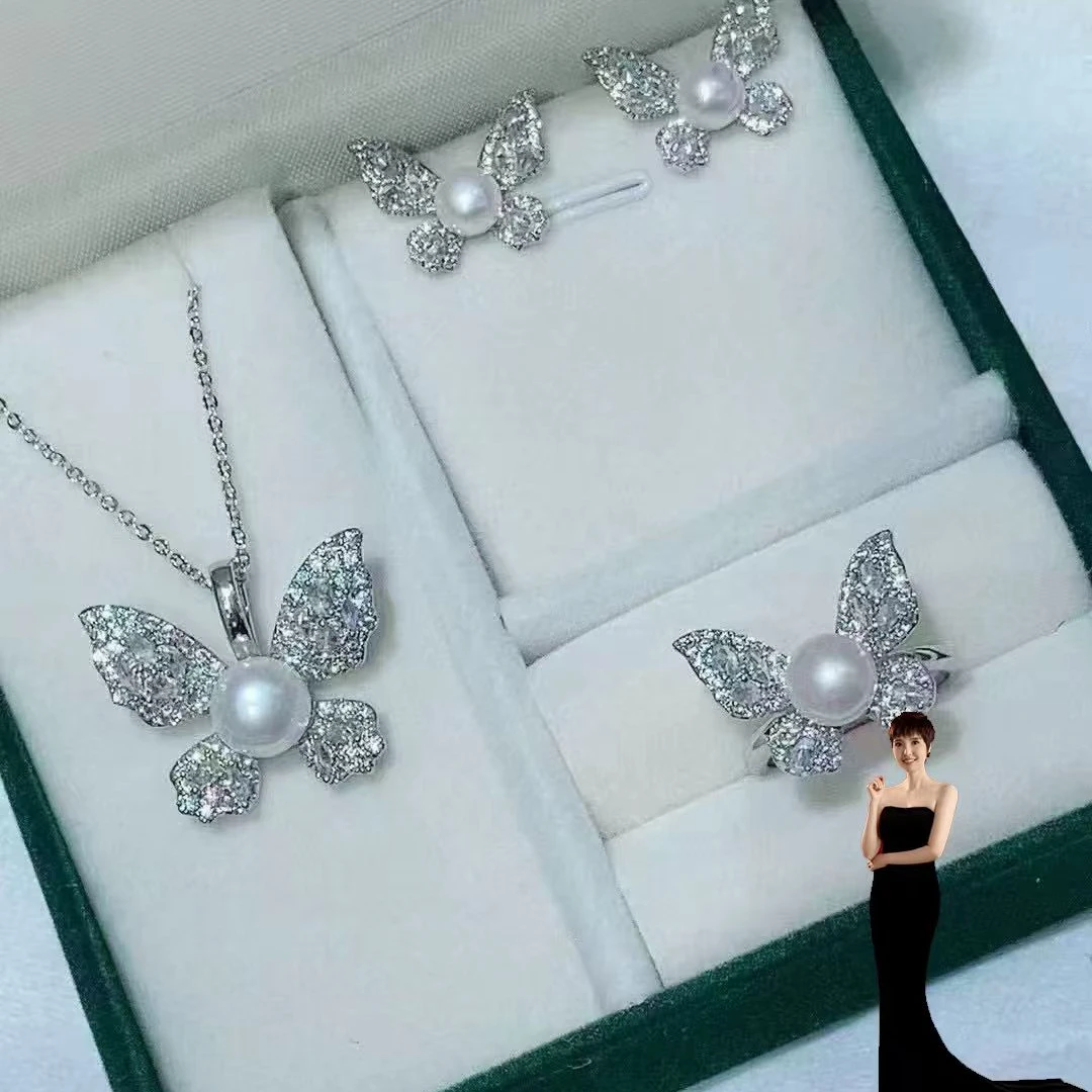 链子925银 925银满钻蝴蝶水晶珠项链