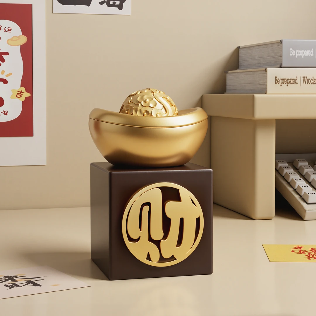 贝汉美招财金元宝摆件家用发财树钱袋办公室工位装饰品乔迁礼物