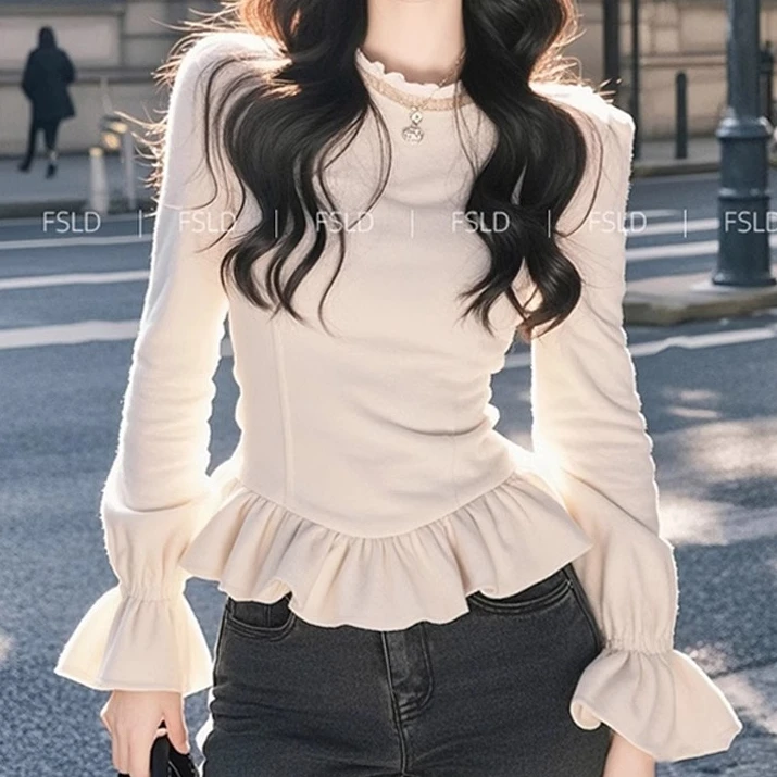 超好看内搭白色拼接长袖打底衫上衣2024新款女装秋冬季洋气内搭